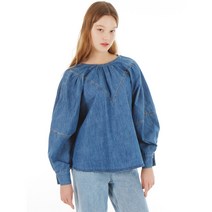 UP-182 V컷 벌룬소매 데님블라우스 블루