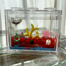 마리모 키우기 국산 DIY 레고 블럭 어항, 레드, 산호초(노랑/빨강), 1cm내외