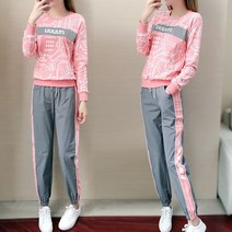 여성 캐주얼 트레이닝복 세트 봄 가을 캐주얼 패션 세트 루즈핏 긴팔 티셔츠 긴바지 상하의 세트 투피스 20대 30대 40대