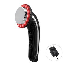 여성 6-in-1 EMS 소닉 LED 캐비테이션 갈바닉 바디 슬리밍 적외선 마사지 기계 얼굴 기계 영국 플러그, blackUS Plug