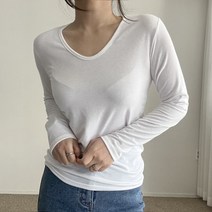 에이치스 슬림핏 스판 브이넥 긴팔 이너 기본티셔츠