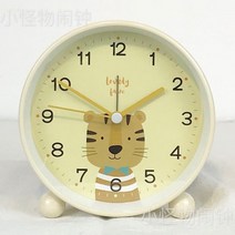 에끌 예쁜탁상시계 신혼선물 알람시계 음소거 알람 시계 학생 침실 침대 옆 시계 어린이 만화 데스크탑 야간 조명 테이블 시계 소녀-12590, 10. 4 인치 노란색 호랑이
