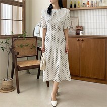 순이들 여성 러플 케이프 카라 도트 원피스