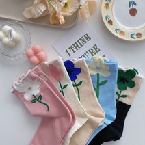 빅걸스토리 발목 꽃무늬 컬러 빈티지 플라워 캐주얼 장목 양말 8종 세트