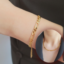 은비나리 팔찌+목걸이 세트 베이직 플랫 커브 체인 여성 팔찌 목걸이(2종세트)