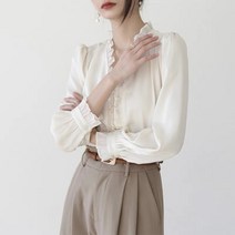빌리즈빈 가을 여성 레이스 브이넥 긴소매 셔링 블라우스 W12