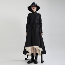 가을 다차원적 이음 원피스 스탠드 칼라 싱글 블랙 A라인 스커트