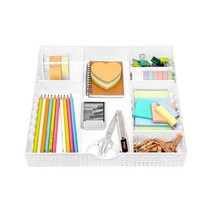 CAXXA 3 조절 가능한 분할기 4개가 있는 슬롯 서랍 정리기 - 메이크업 & 베니티를 위한 정크 서랍 보관 사무용 책상 용품 및 액세서리 (WHITE 1 PACK), 1 PACK, WHITE