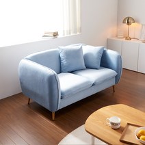 리홈스튜디오 마카롱 홈카페 골드 패브릭 벨벳소파 2인용, 스카이 블루