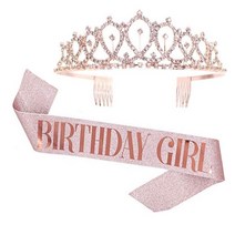 앤드유 티아라 왕관 생일축하 어깨띠 생일파티 장식 소품 파티용품 세트, 1세트, 02. 로즈골드 걸