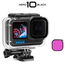 GoPro Hero 10 용 60M 방수 케이스 블랙 보호 다이빙 수중 하우징 쉘 커버 레드 퍼플 컬러 필터 3 팩 키트, 04 Case with Filter-2