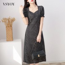 VSYOY 도트 쉬폰 원피스 여름 여성복 프렌치넥 슬림 스커트