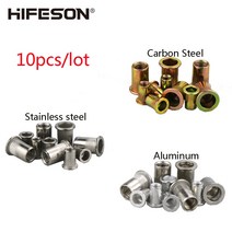 HIFESON 10피스 평두 리벳 너트 스테인리스강 알루미늄 탄소강 공심 너트 M3 M4 M5 M6 M8 M10의 삽입식 너트, M10, 10pcs 스테인리스강