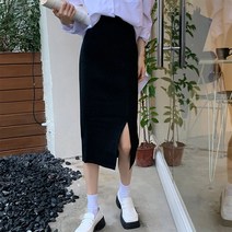 여자 베이직 수수한 롱다리 훈녀 트임 니트 롱스커트