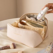 파우치 대용량 화장품 가방 ins 바람 가죽 여행 화장품 주최자 여성 protable, 하얀