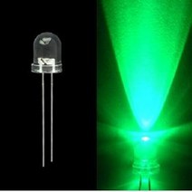 [led5파이확산그린형] 아두이노 LED(5파이 5mm 고급 고휘도 투명 녹색 LED GREEN 발광다이오드), 묶음(100개)