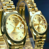 TV홈쇼핑 한독 천연다이아몬드 24K도금 금장시계 여성용 2세트이상 구매시 진주목걸이 추가증정