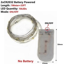 요정 조명 구리 와이어 LED 스트링 라이트 크리스마스 화환 실내 침실 홈 웨딩 새해 장식 배터리, CR2032 Battery-1M, White