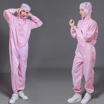 여성 방진복 큰사이즈 클린복 반도체 공장 식품, 4XL, 원피스 후드 핑크