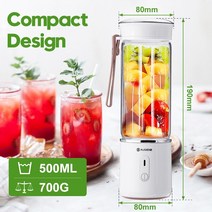 두부 제조기 콩 500ml 전기 과일 과즙 짜는기구 유리 미니 핸드 휴대용 스무디 믹서, 하얀