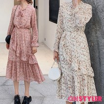 온스타일러 끌로 꽃 쉬폰 롱원피스 여성 가을 원피스 꽃무늬 플라워 하객원피스 쉬폰원피스