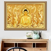 안묵 보석십자수 석가모니불 여래금신불상 황금 부처님 대형 보석십자수 인테리어 그림 비즈 공예, 120x65cm