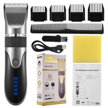 바리깡 이발기 미용실 전문 헤어 트리머 디지털 USB 충전식 머리 남자 이발 세라믹 블레이드 면도기 커터 이발사, Gray With Box