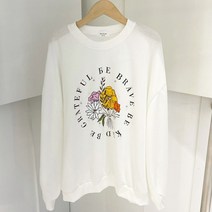 퍼니걸스 진주 패치 레터링 플라워 프린팅 맨투맨 티셔츠_1349