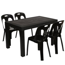지오리빙 국산 라탄테이블 74120 의자세트 야외용 테이블의자, 4인세트, 등받이의자4개, 블랙