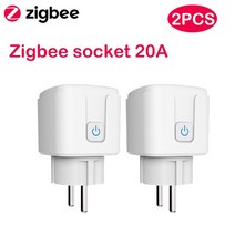 Tuya 스마트 지그비 플러그 20A EU 콘센트 3680W 전력계 Alexa 및 Tuya 허브와 호환 가능, 02 Zigbee Plug 2pcs