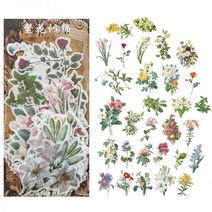 다꾸속지 랜덤 스티커 diy 다이어리꾸미기 씰 꾸미기 용품 앨범 속지 장식 일기, 화려한 꽃 총 60매입