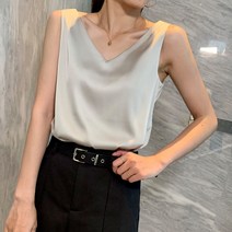 Makone 나시 빅사이즈 mm정장 이너 비단 새틴 끈 아우터 배