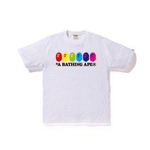 BAPE 조수 브랜드 티셔츠 컬러 원숭이 머리 패턴 인쇄 라운드 넥 풀오버 남성과 여성 느슨한 반팔