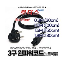 [노트북용 미니(Mini)파워케이블] 3구원 (round holes) AC 파워 코드 클로버 30cm 1m 1.5m 1.8m, 3구원파워코드 1.0m