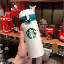 휴대용 스테인레스 스틸 스타벅스 텀블러 컵 남녀 학생 커플 350ml, 클래식 화이트 그린 350ml