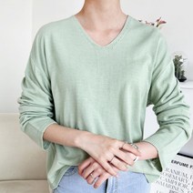 봄 간절기 밝은색 국산 브이넥 기본 긴팔니트 데이트 여리여리 은행원