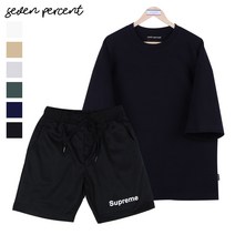 세븐퍼센트 슈프림 반팔SET_남녀공용 여름 코디 세트_7부 특양면 무지+체커반바지