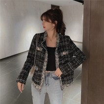 여성 트위드 자켓 여성 빅사이즈 여성용 루즈 트위드 외투 의류 한국 레트로 짧은 작은 향수 재킷 가을 패