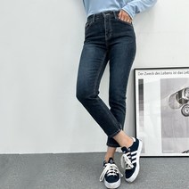 여자 겨울 청바지 히든밴딩 세미 슬림 일자 스키니진 스판 기모 데님팬츠