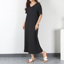 나인뮤즈 반팔롱원피스 S~3XL 빅사이즈 스판 편한 데일리 베이직 브이넥 반팔 여름신상