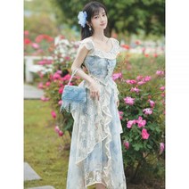 여성 오프숄더 레이스 자수 패치 프릴 럭셔리 드레스 셀프웨딩 컨셉 사진 파티 원피스