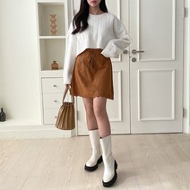 코지 여자 부드러운 스웨이드 A라인 펀칭 미니스커트