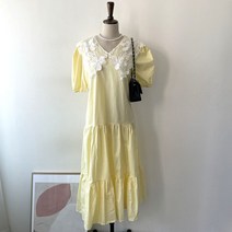 레이스 빅카라 일자 루즈핏 캉캉 반팔 롱 원피스 2컬러
