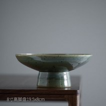 빈티지 그릇 디저트 손잡이 화소반 굽 플레이팅 예쁜 세트 앞 파스타 케이크스탠드 접시 나눔, 8인치 라지 하이 풋 트레이-얼룩 그린