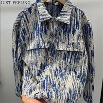 JUST FEEL!NG 빈티지자켓 남성 멋스러운 워싱 타이다이 스트리트 고급 가을코트 럭셔리 상의 오버핏 트위드 자켓