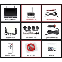 무선후방카메라 hd 8 인치 ahd 무선 듀얼 안테나 4 채널 자동차 dvr 모니터 1080p 차량 역방향 백업 레코더 와이파이 카메라 버스 트럭, 카메라 1대