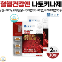 종근당 혈행건강 엔 나토키나제 피브린용해효소 2400FU HK나토배양물 철 아연 비타민B6 혈관 혈행 혈액 순환 건강 개선 영양제 식약청 인증 건강기능식품 30정 1개월분, 2박스