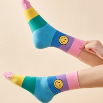 색동 스마일양말 흰 검정 예쁜 여성 중목 패션 양말 쇼핑몰 w270