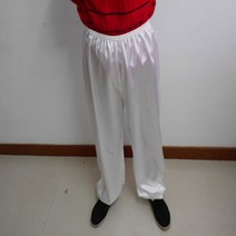 태극권 바지 새틴 실크 반짝 이는 쿵푸 무술 무대 공연 경쟁 의류 사용자 정의 크기, 5XS, White