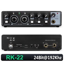 오인페 오디오 인터페이스 믹서 외장 사운드 Q-24 Q-22 Q-12 카드 모니터 믹싱 콘솔 포함 스튜디오 녹음 마이크 팬텀 파워 48V, 02 RK 22 Sound Card, 02 RK 22 Sound Card